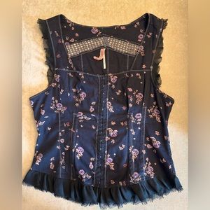 Sold❌❌❌Free people corset top bustier black flowers burgundy purple pink size 8